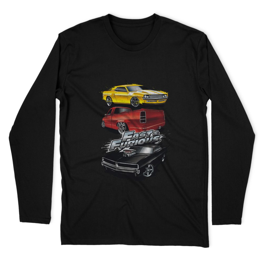 FAST AND FURIOUS MUSCLE CAR SPLATTER LONG SLEEVE T-SHIRT
