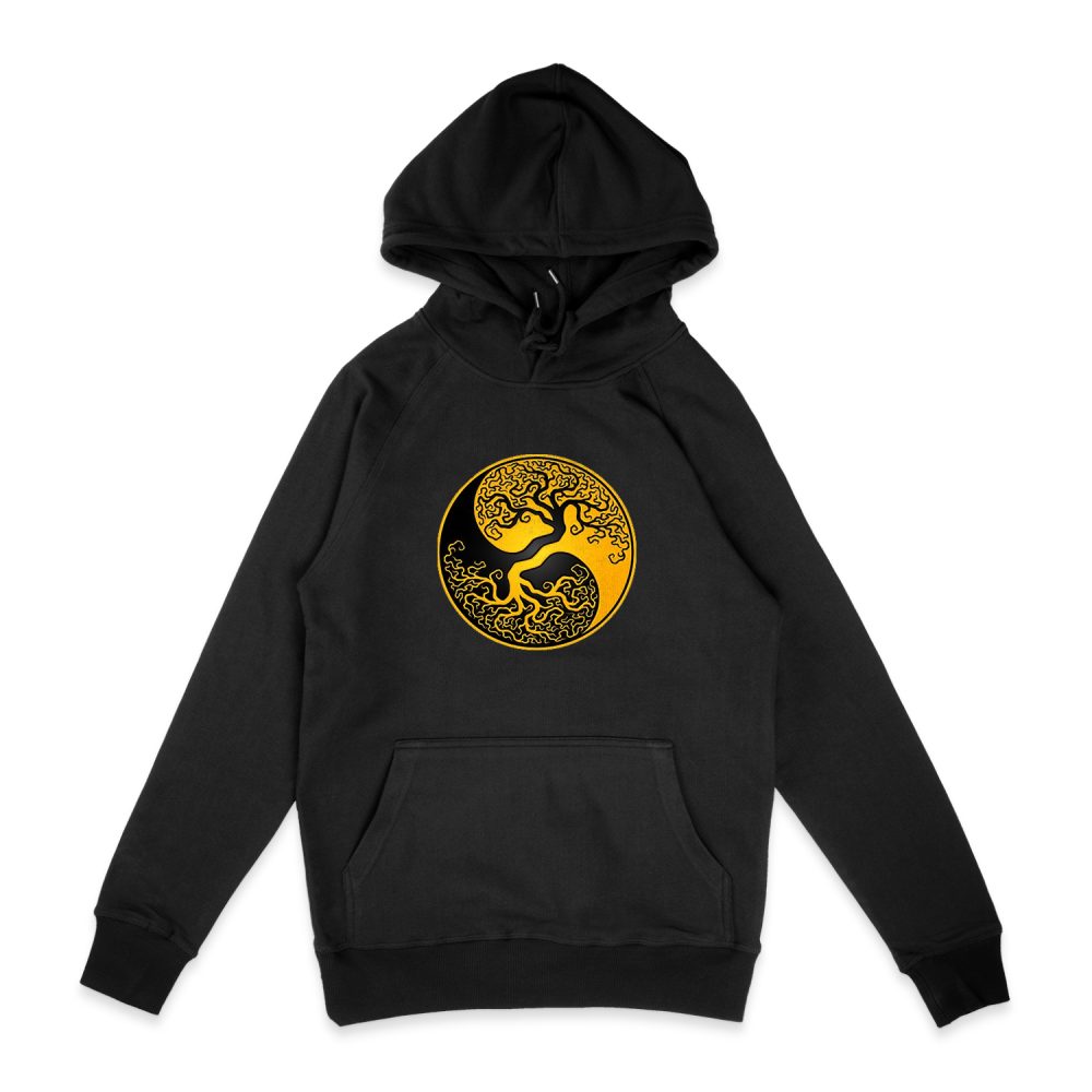 YELLOW AND BLACK TREE OF LIFE YING YONG HOODIE